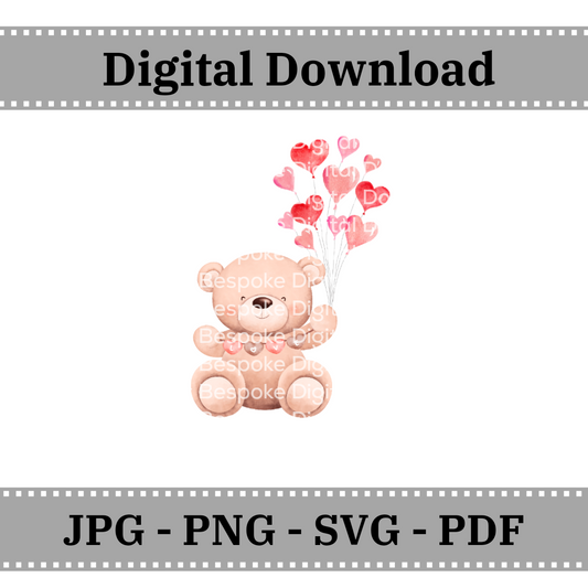 Valentine's Bear & Balloons Design 1 - Digital Download