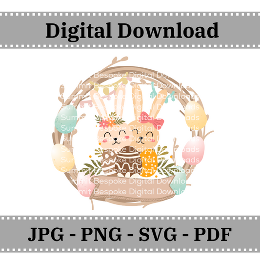 Cartoon Easter Wreath - Add your own name  - Digital Download