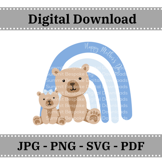 Mother's Day Rainbow Bears - Pastel Blues  - Digital Download