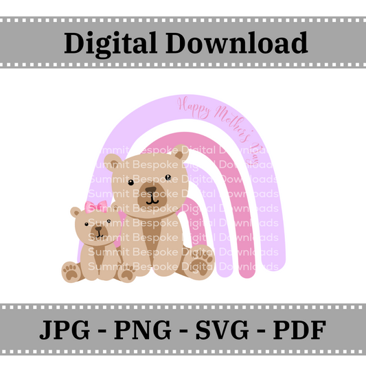 Mother's Day Rainbow Bears - Pastel Pinks  - Digital Download