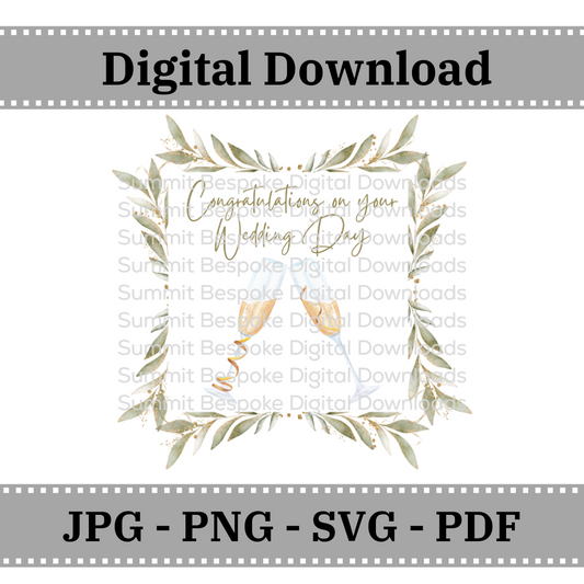 Congratulations On Your Wedding Day - Square Wreath - Digital Download