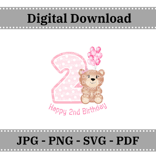 2nd Birthday Balloon - Vest, Balloon, Greetings Card - Digital Download